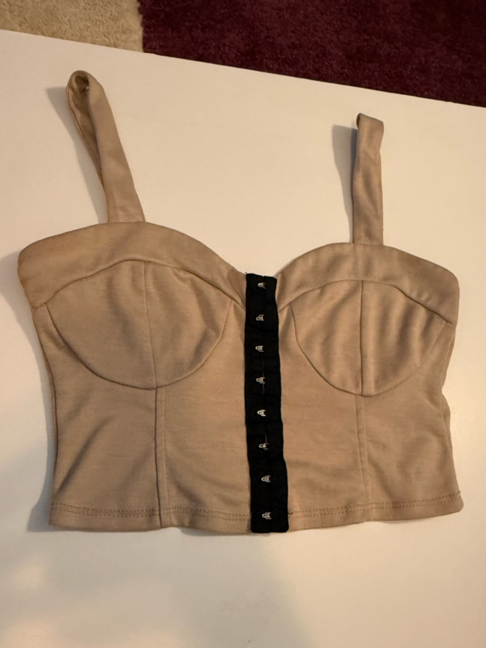Beige Bustier Crop Top with Front Hook Closure